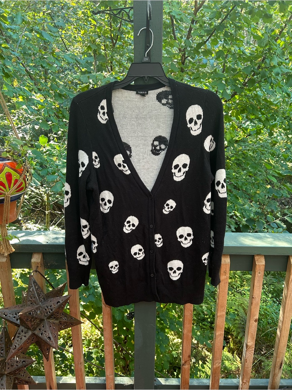 torrid Black V-Neck Cardigan with White Skull Print